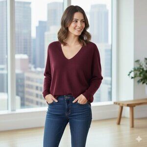 Aritzia Community Womens Sweater Cashmere blend V-neck Pullover Burgundy Size XS